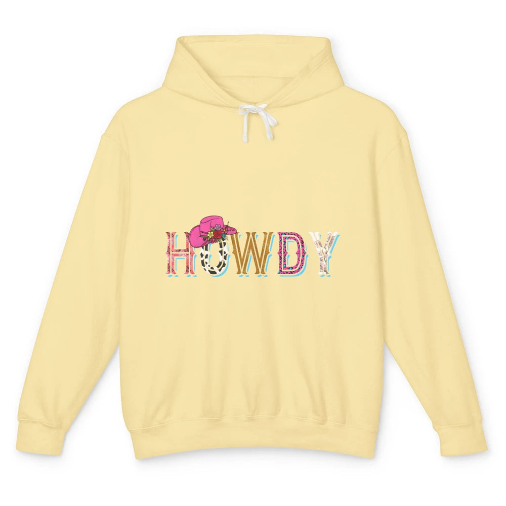 Howdy Cowboy Hat Floral Cowgirl Western Rodeo Leopard Retro Unisex Lightweight Hoodie