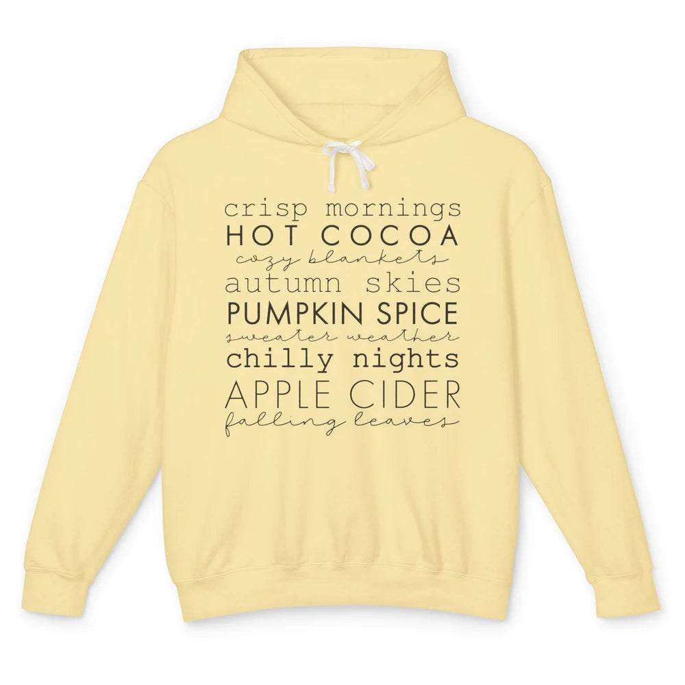 Fall Gift Sweater Weather Apple Cider Falling Leaves Autumn Unisex Lightweight Hoodie