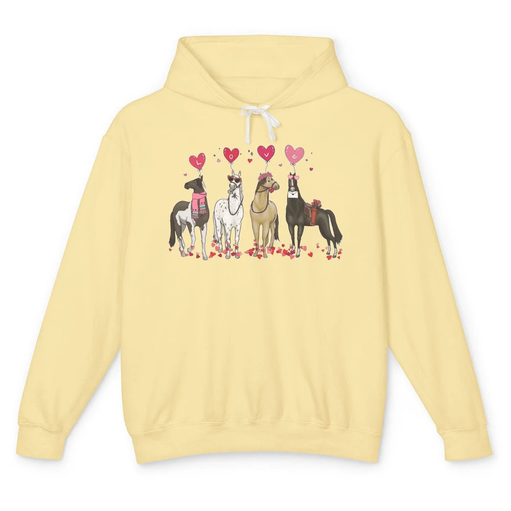 Cute Horse Valentine's Day Horses Cowgirl Rodeo Howdy Western Country Heart Love Balloon Unisex Lightweight Hoodie