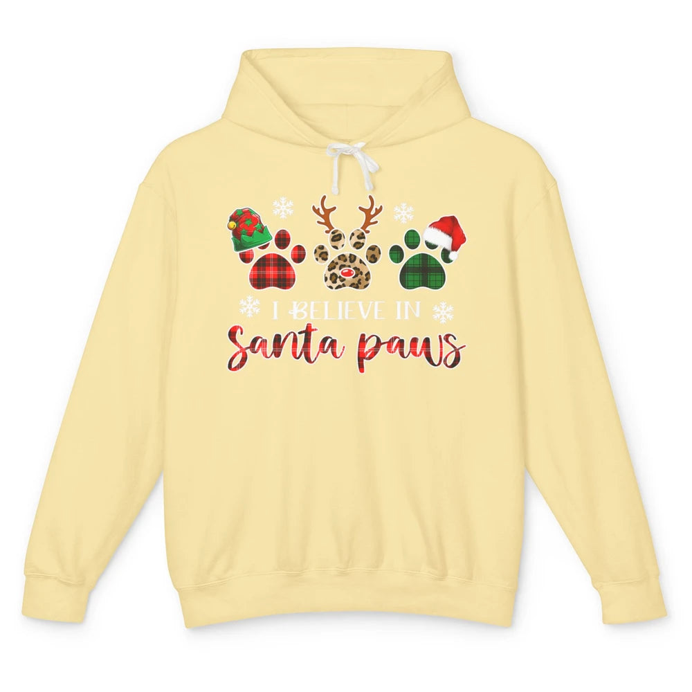 Merry Christmas Dog Paw Leopard Buffalo Plaid Xmas Santa Hat Unisex Lightweight Hoodie