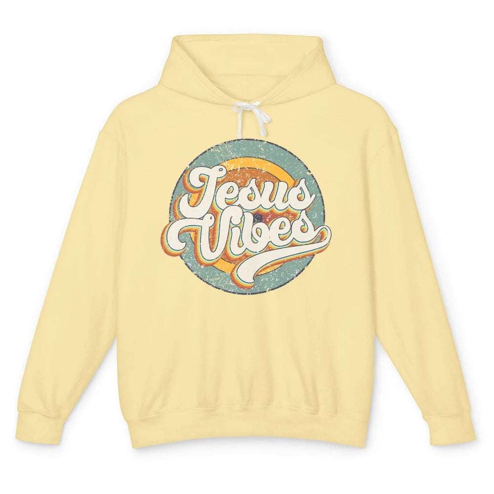 Retro Rainbow Jesus Vibes Bible Verse Christian Religious Unisex Lightweight Hoodie