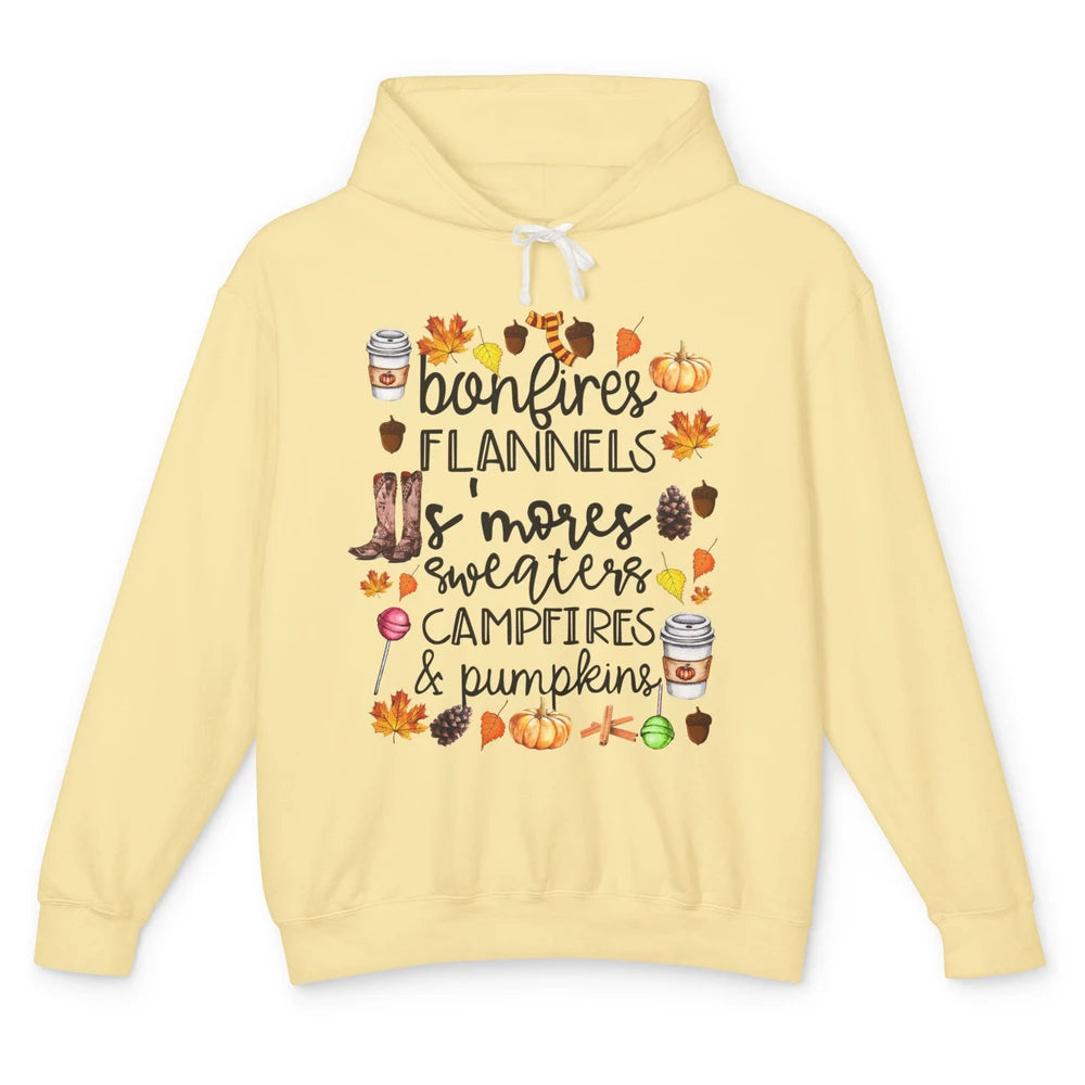 Fall Stuff Pumpkins Falling Leaves Campfire Halloween Autumn Unisex Lightweight Hoodie