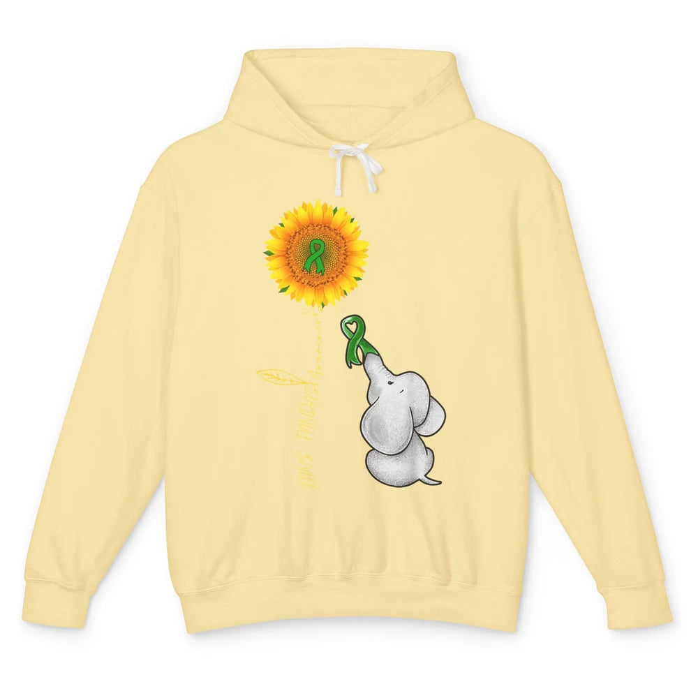 PANS/PANDAS Awareness Green Ribbon Sunflower Baby Elephant Unisex Lightweight Hoodie