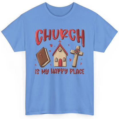 Retro Christmas Church Is My Happy Place Christian Hand Draw Classic Unisex T-Shirt