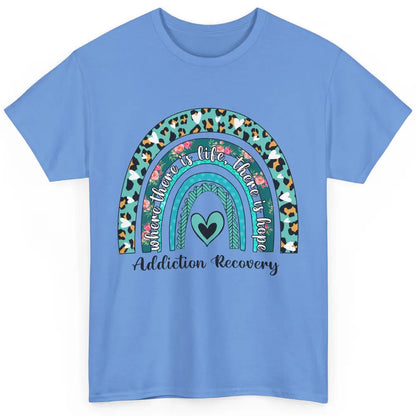 Addiction Recovery Awareness Rainbow Ribbon Blue Leopard Classic Unisex T-Shirt