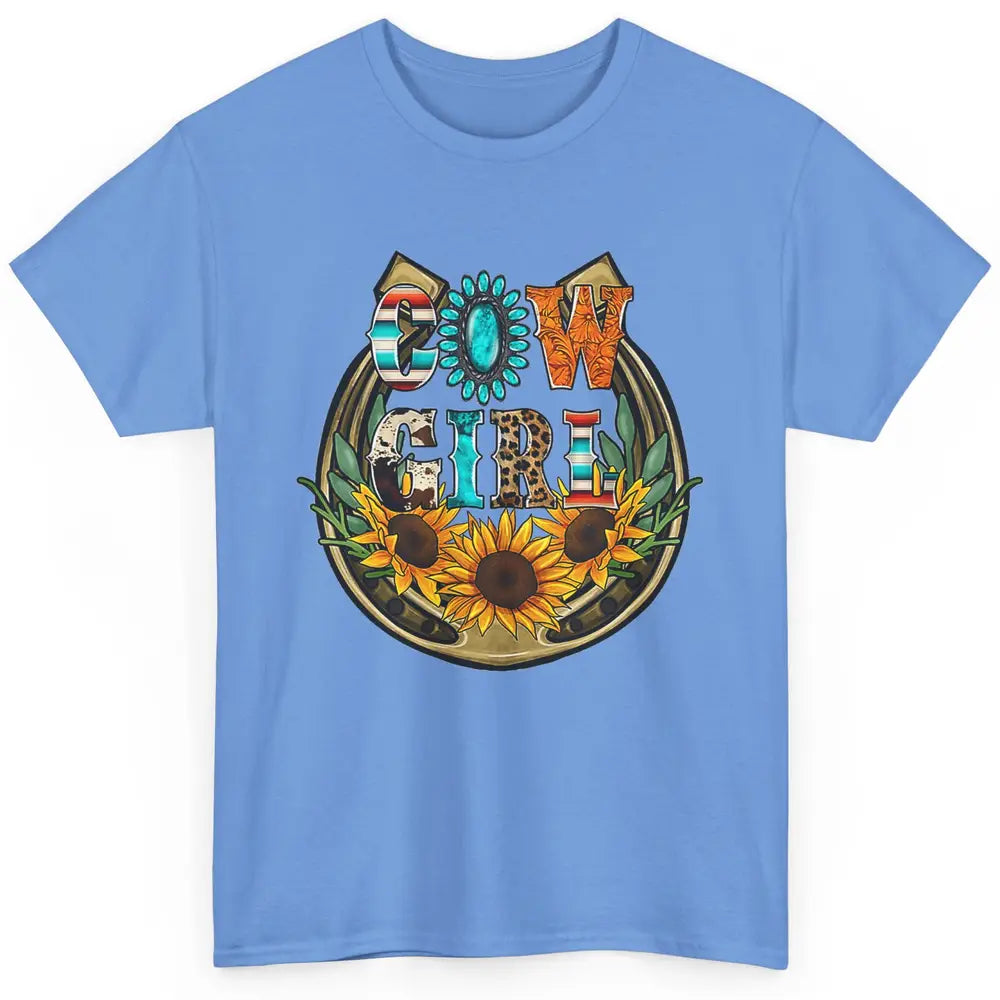 Western Country Sunflowers Retro Cowhide Serape Horseshoe Classic Unisex T-Shirt