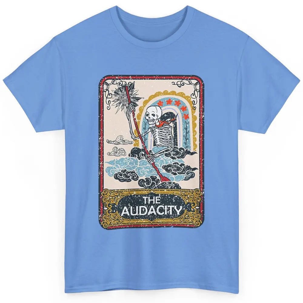 Retro Skeleton Riding Clouds Rainbow The Audacity Tarot Card Classic Unisex T-Shirt