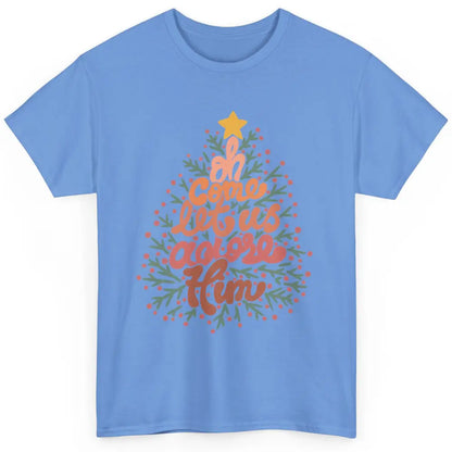 Retro Christmas Tree Oh Come Let Us Adore Him Groovy Xmas Classic Unisex T-Shirt