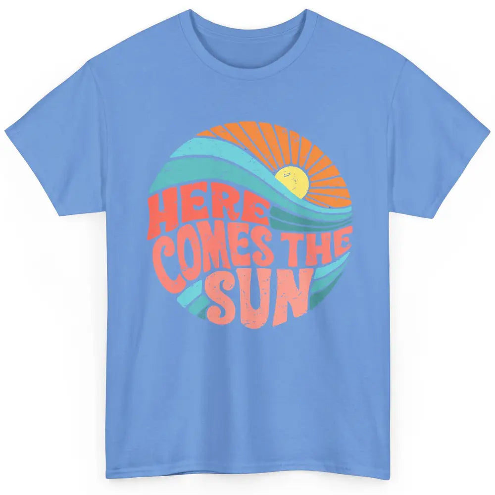 Retro Rainbow Sunrise Here Comes The Sun Hippie Girl Classic Unisex T-Shirt