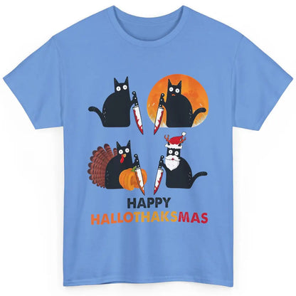 Funny Murderous Cat Turkey Hallo-thank-mas Thanksgiving Xmas Classic Unisex T-Shirt