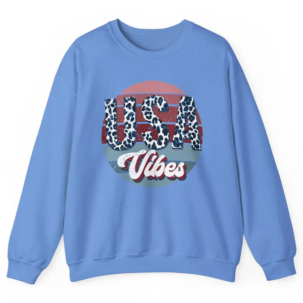 Vintage USA Vibes Leopard Patriots Independence Day Gift Unisex Crewneck Sweatshirt