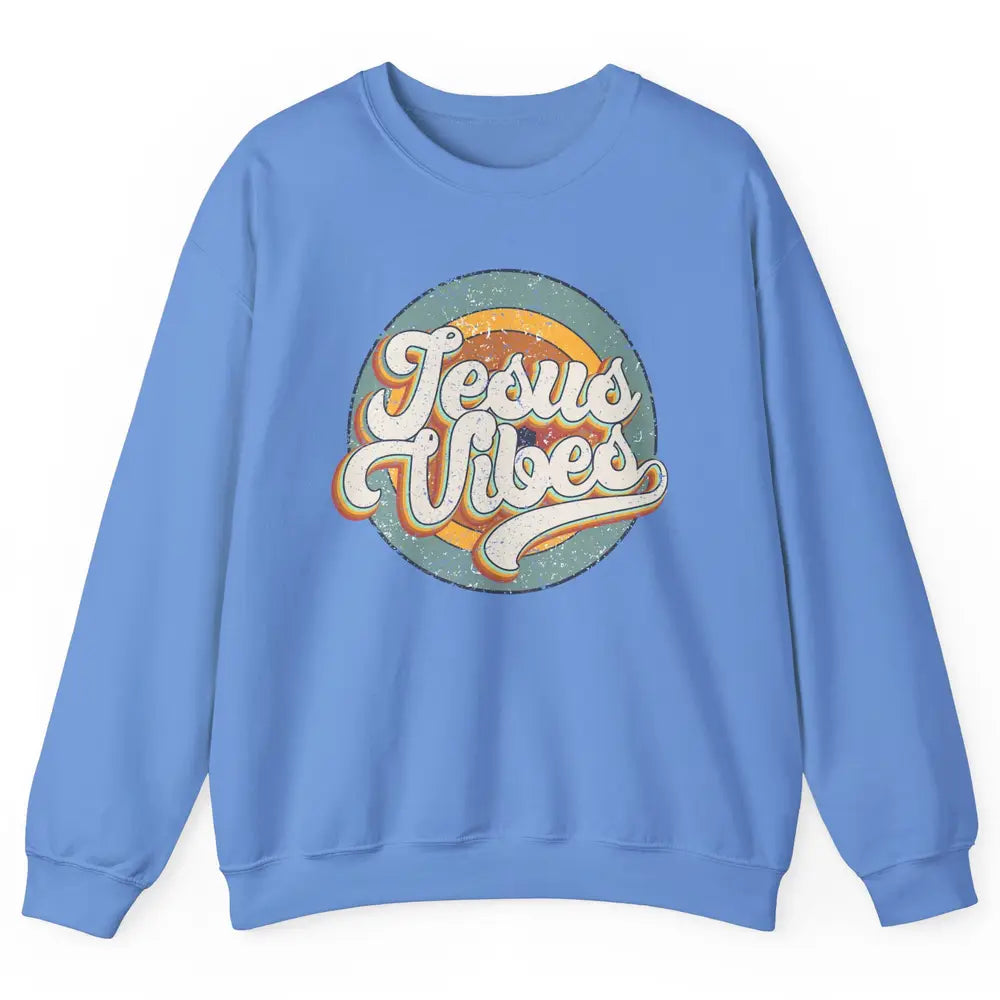Retro Rainbow Jesus Vibes Bible Verse Christian Religious Unisex Crewneck Sweatshirt