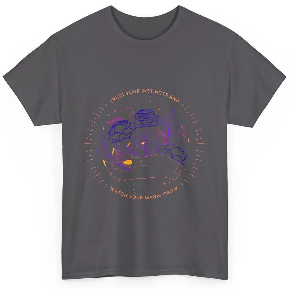 Watch Magic Grow Mystical Moon Witchy Hand Floral Rose Goth Classic Unisex T-Shirt