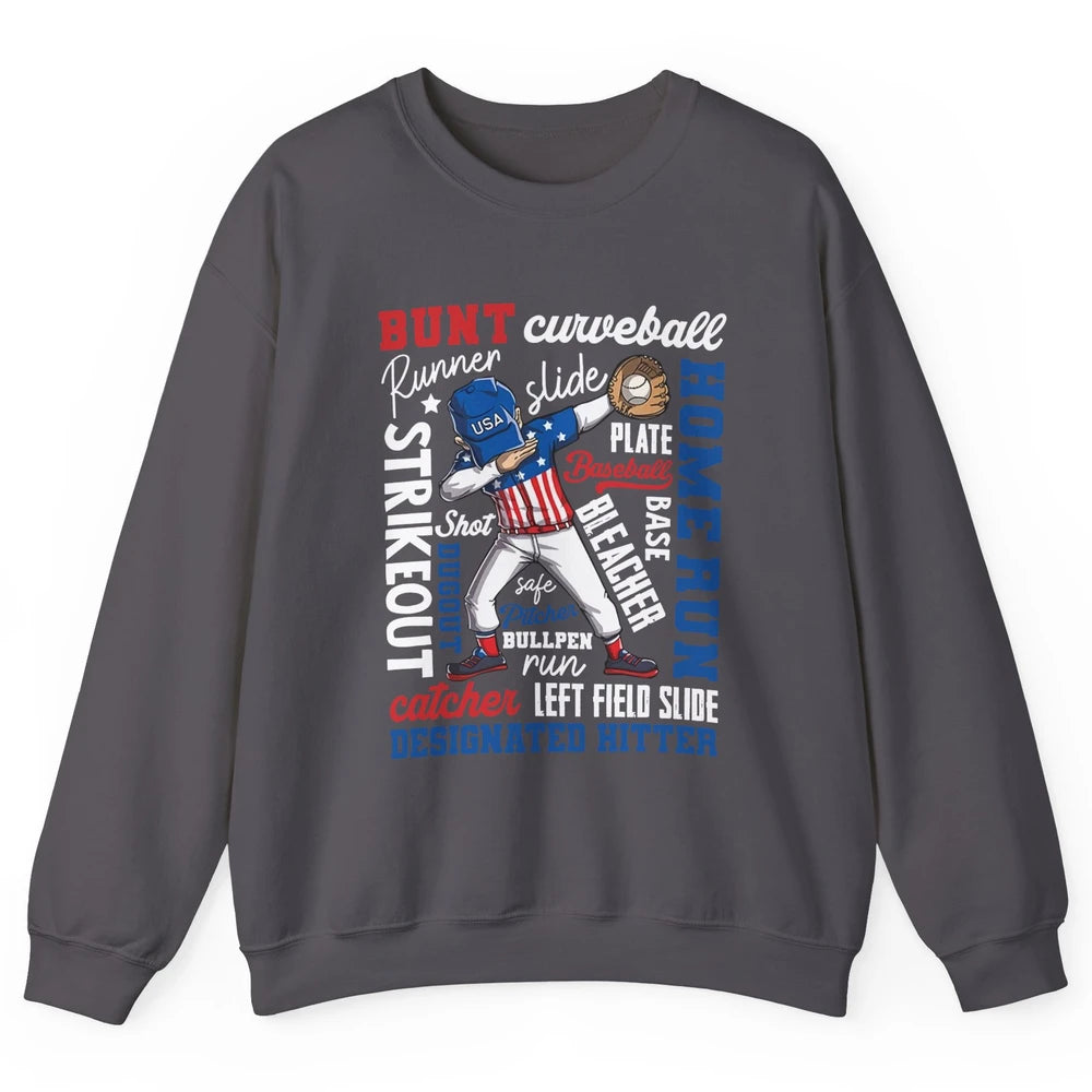 Baseball Dabbing 4th of July US Patriotic Baseball Players Unisex Crewneck Sweatshirt