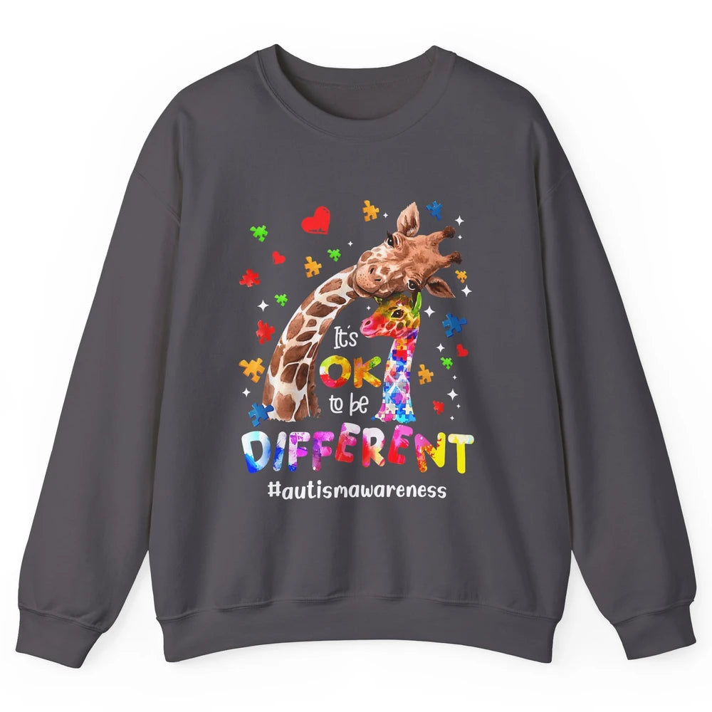 Autism Giraffe Mom It's Okay To Be Different Neurodiversity Unisex Crewneck Sweatshirt