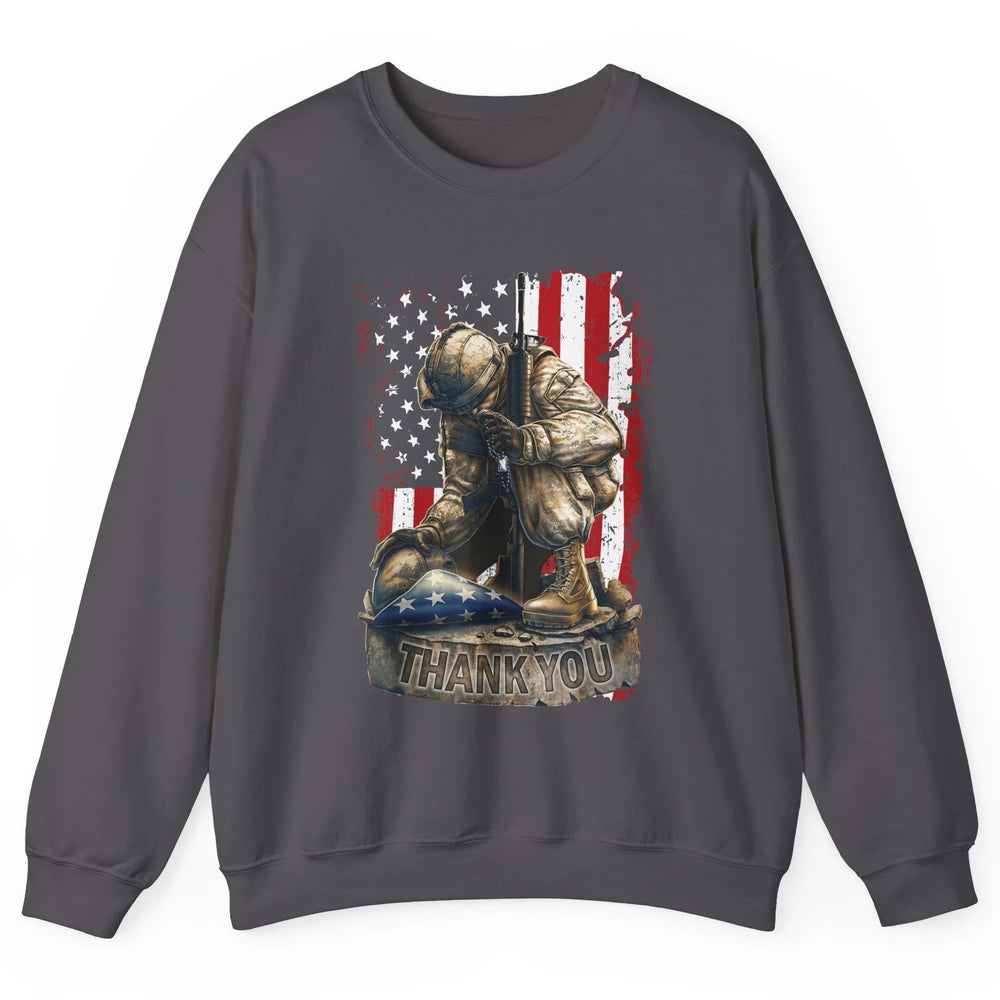 Vintage US Flag Veteran Thank You Military Boot Memorial Day Unisex Crewneck Sweatshirt