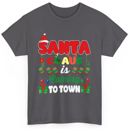 Merry Christmas Santa Claus Coming To Town Retro Xmas Lights Classic Unisex T-Shirt