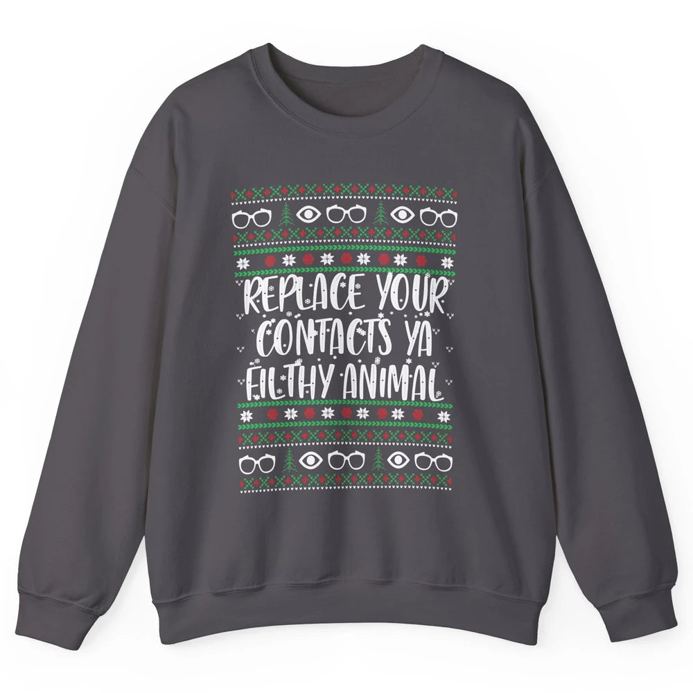 Optometry Christmas Tree Eyeglasses Replace Ya Contacts Ugly Unisex Crewneck Sweatshirt