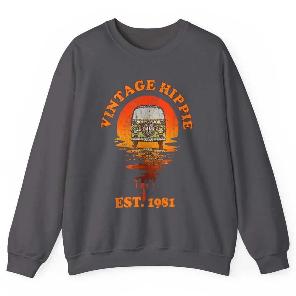 Vintage Hippie 1981 40th Birthday Hippie Van Peace Lovers Unisex Crewneck Sweatshirt