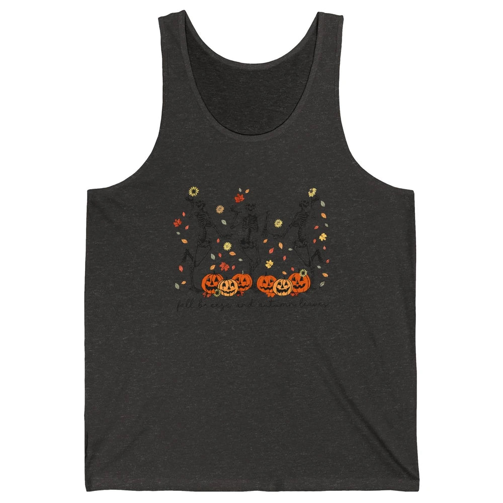Retro Pumpkin Dancing Skeleton Fall Breeze And Autumn Leaves Unisex Jersey Tank