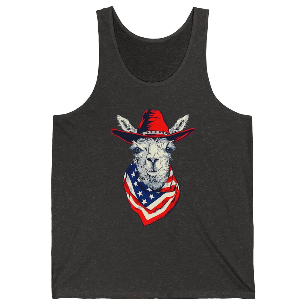 Funny Alpaca Cowboy Western Country Llama Rodeo USA Flag Retro Howdy Unisex Jersey Tank