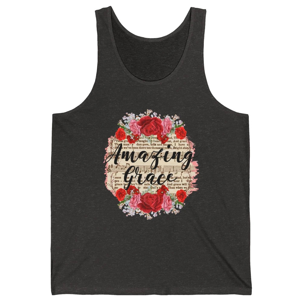 Floral Amazing Grace Jesus Lovers Christian Religious Gift Unisex Jersey Tank