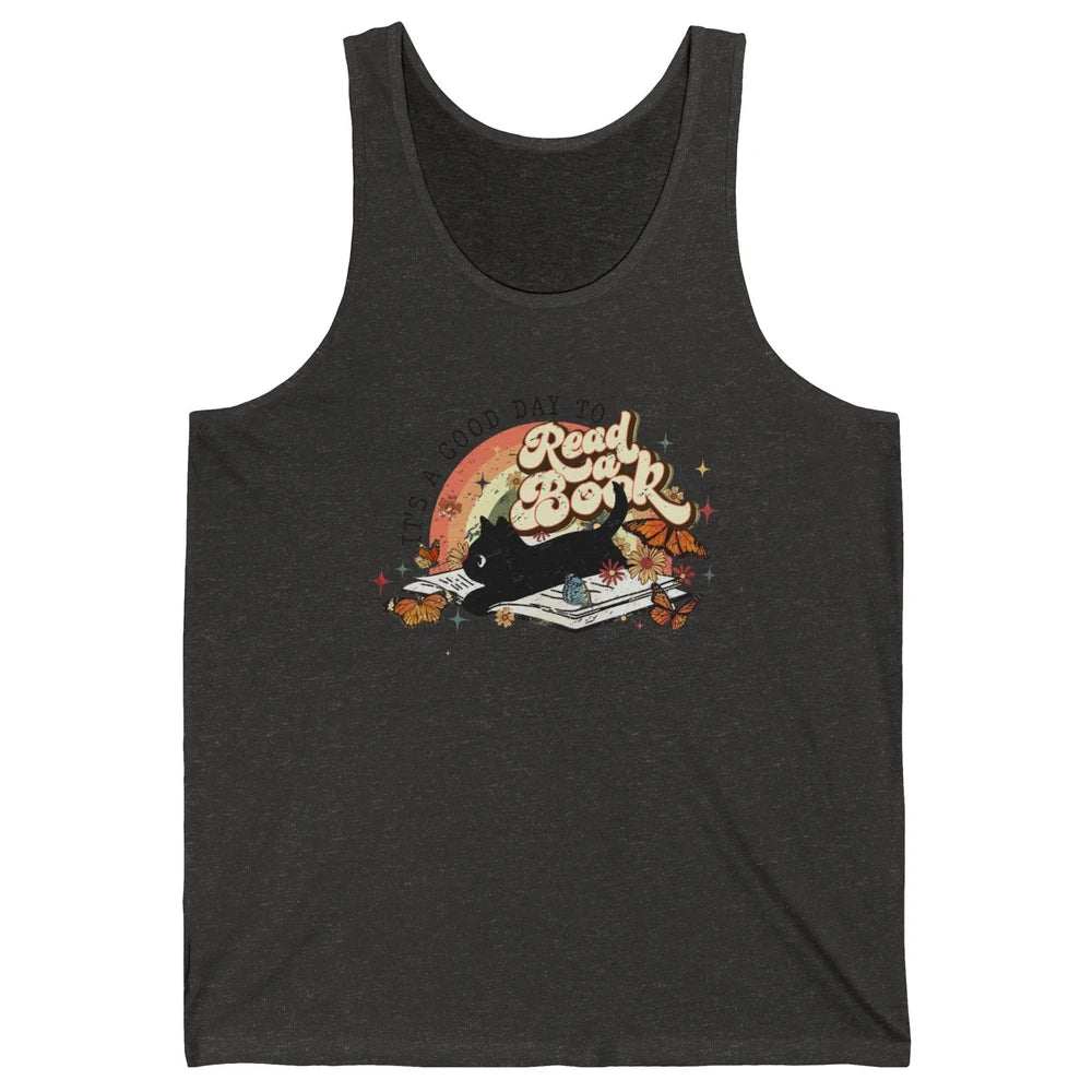 Retro Vintage Black Cat Its A Good Day To Read A Book Reader Unisex Jersey Tank