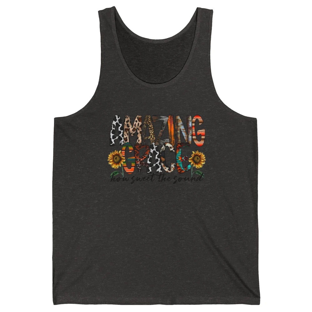 Leopard Amazing Grace How Sweet The Sound Christian Western Unisex Jersey Tank