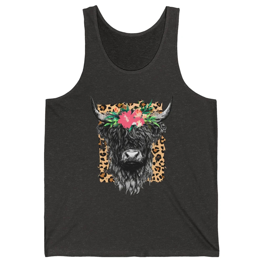 Leopard Floral Highland Cow Heifer Cattles Western Country Unisex Jersey Tank