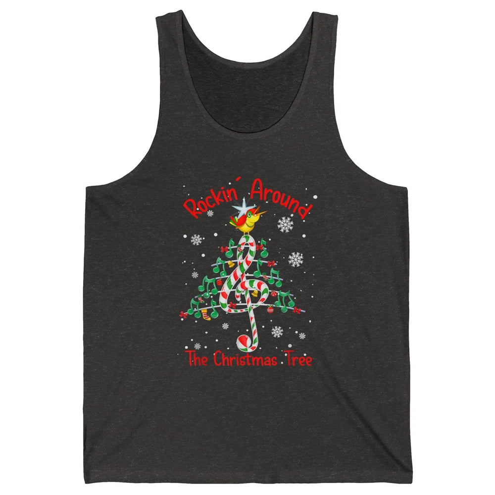 Rockin' Around The Christmas Tree Xmas Music Note Snow Retro Unisex Jersey Tank