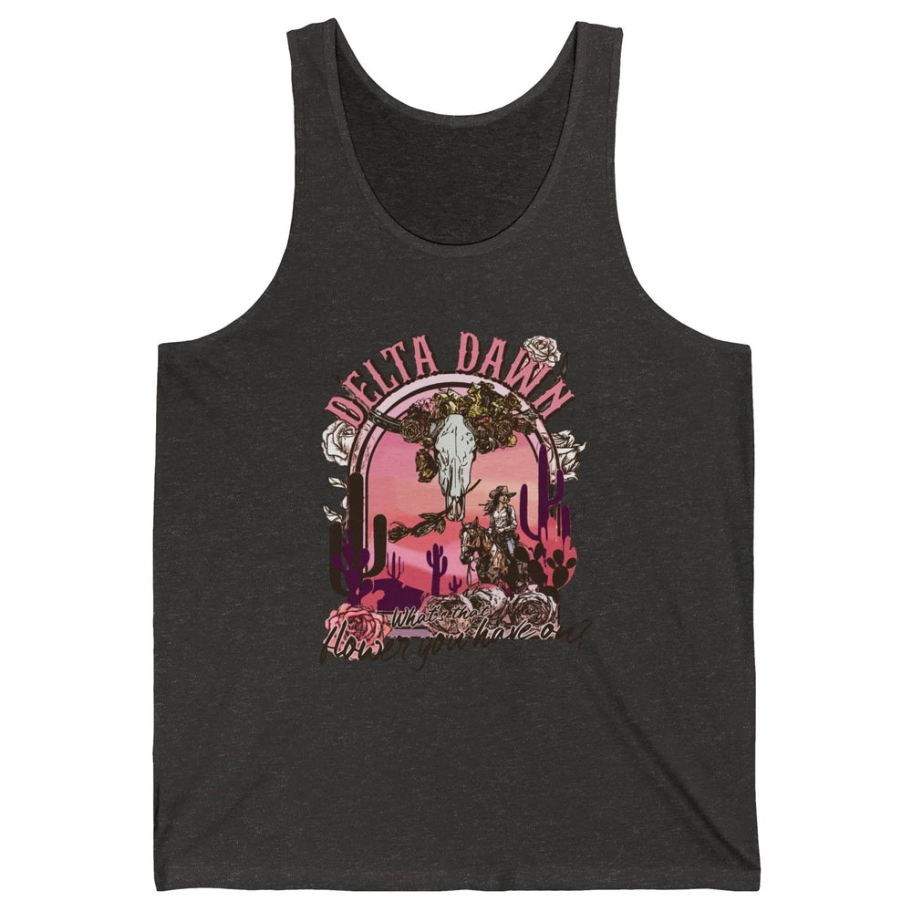 Floral Boho Bull Skull Delta Dawn Desert Western Country Unisex Jersey Tank