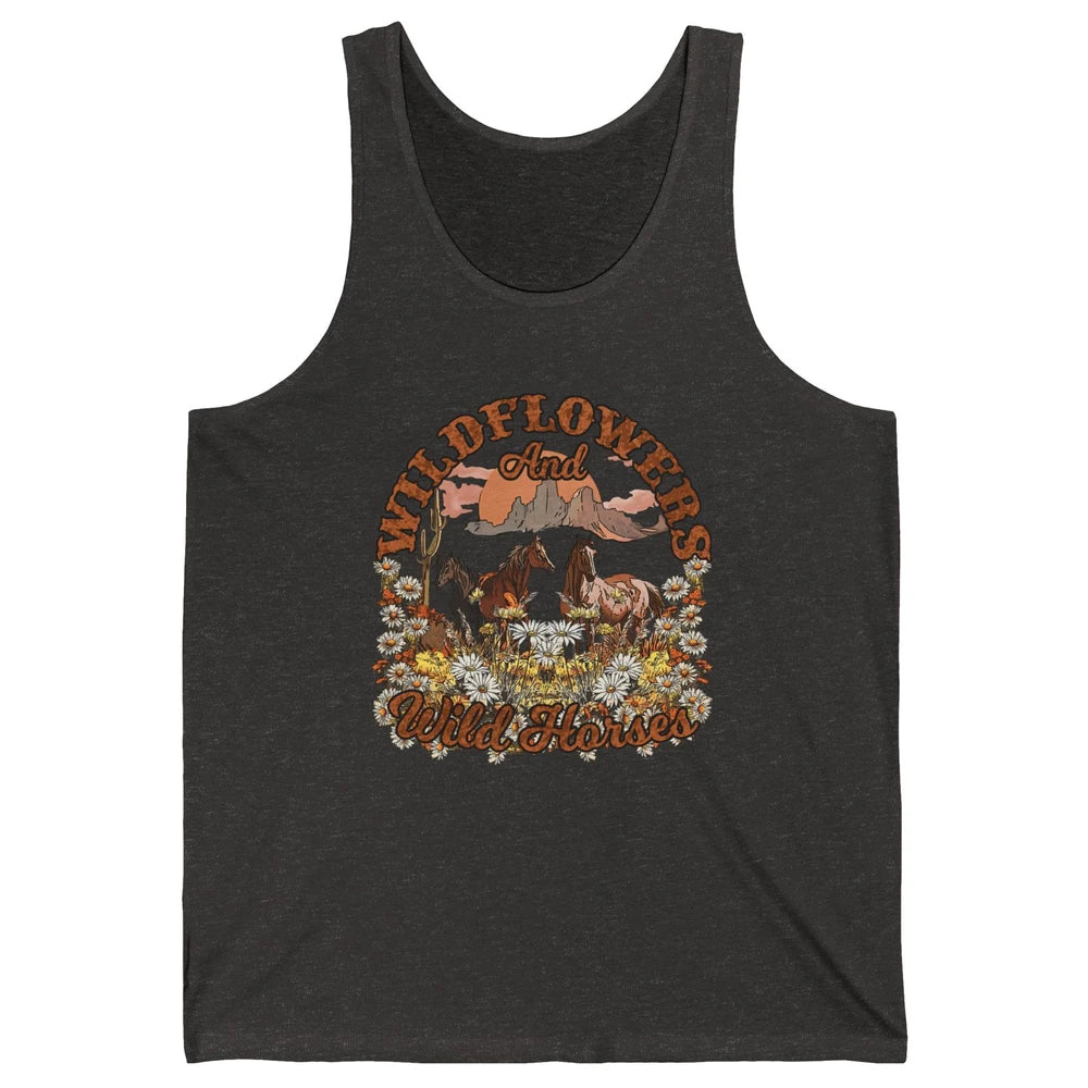 Retro Floral Desert Wildflowers Wild Horses Western Country Unisex Jersey Tank