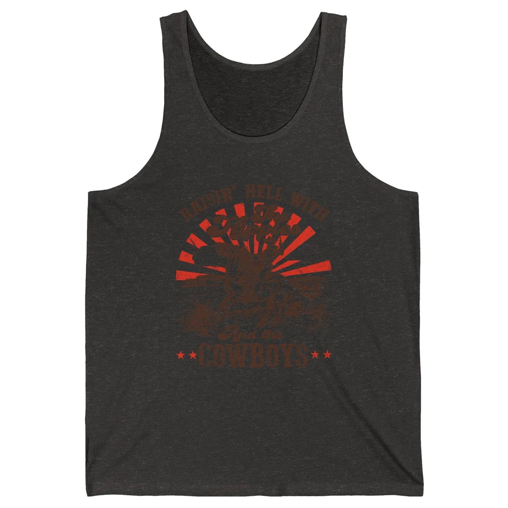 Retro Cowboy Raising Hell With Hippies And Cowboy Western Unisex Jersey Tank