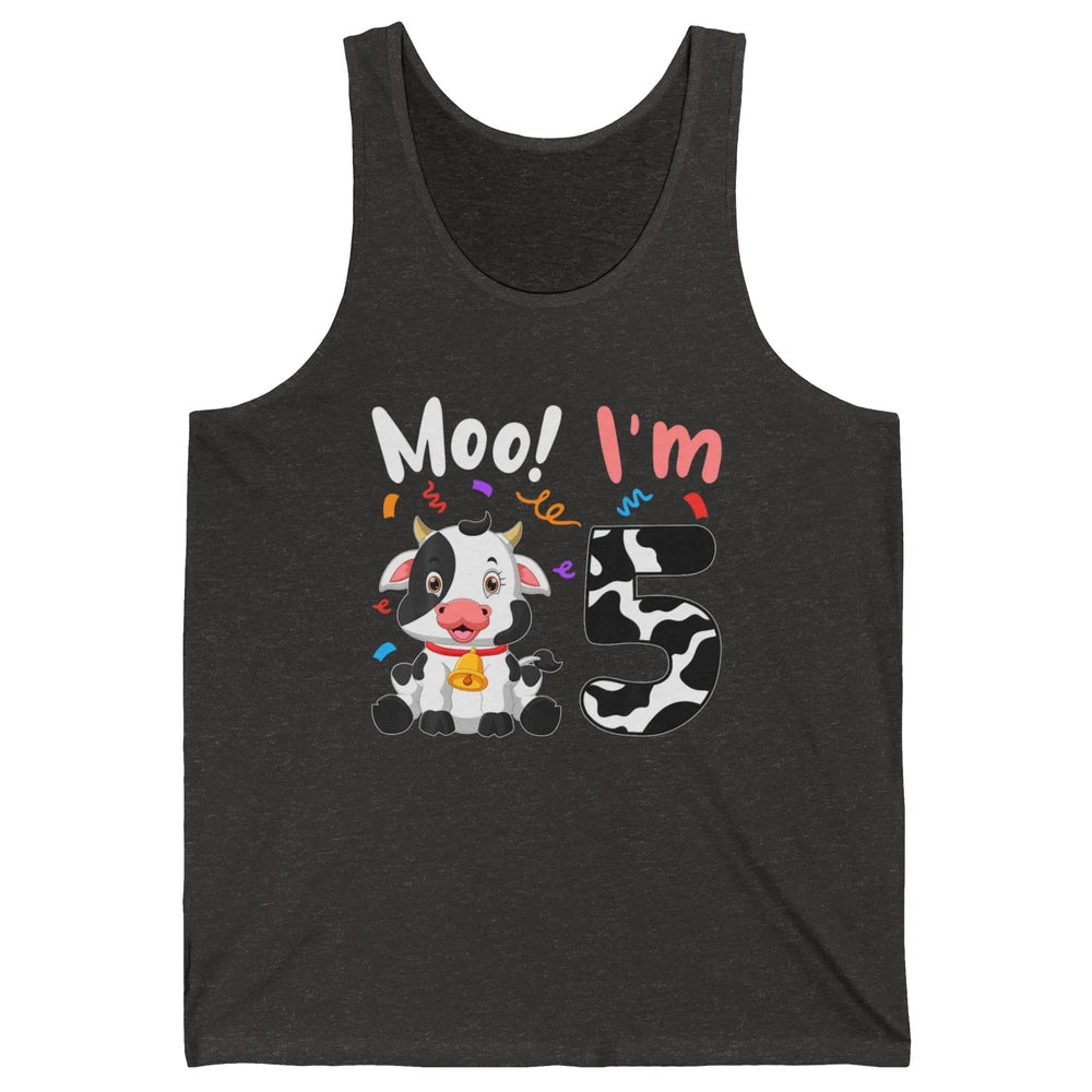5th Birthday Moo Im 5 Cow Farm Animal Barnyard Family Party Unisex Jersey Tank