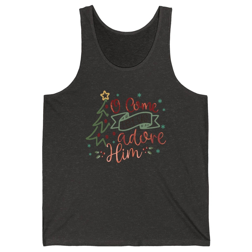 Retro Christmas Tree O Come Let Us Adore Him Christian Jesus Unisex Jersey Tank