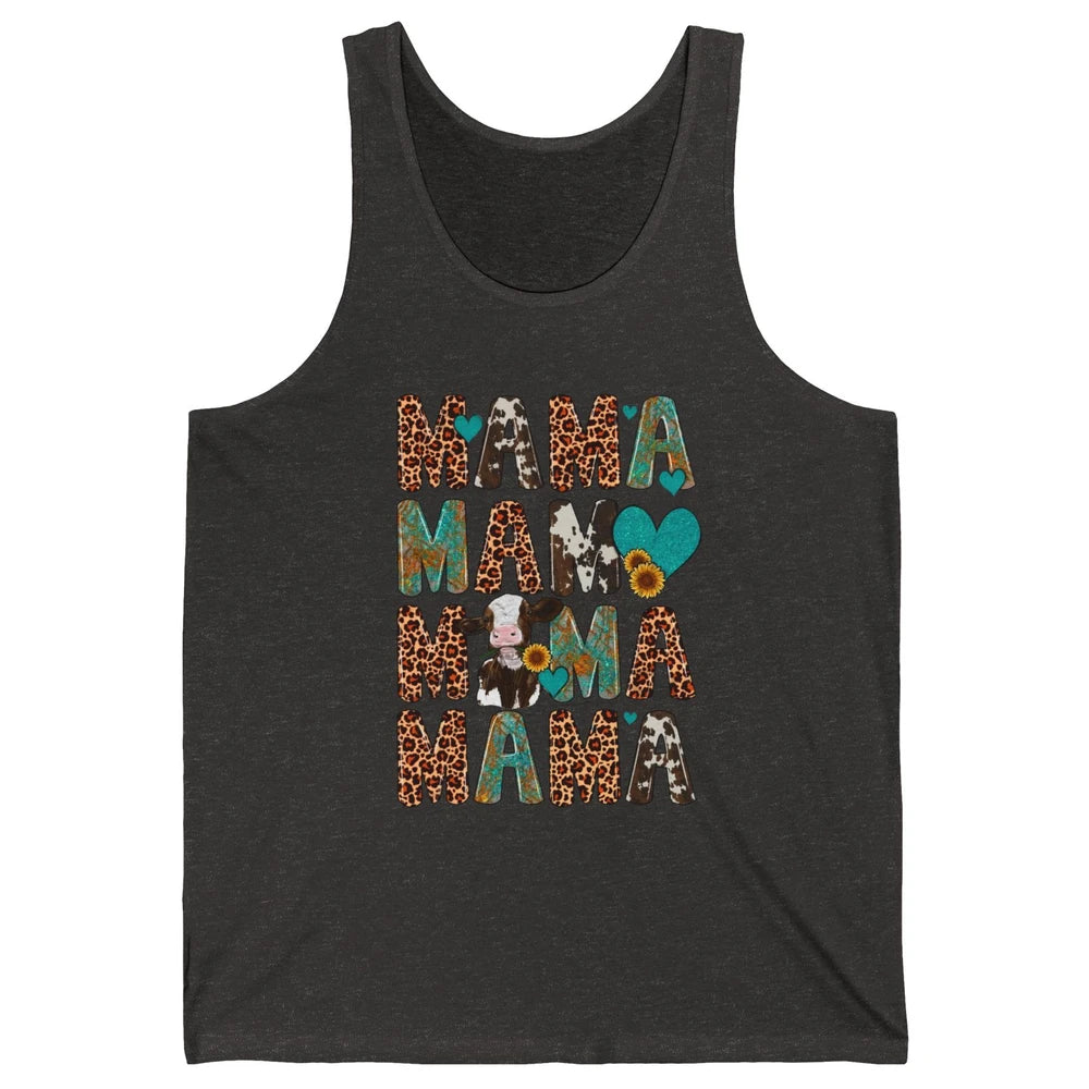 Leopard Sunflower Heifer Cow Mama Western Country Cattle Mom Unisex Jersey Tank