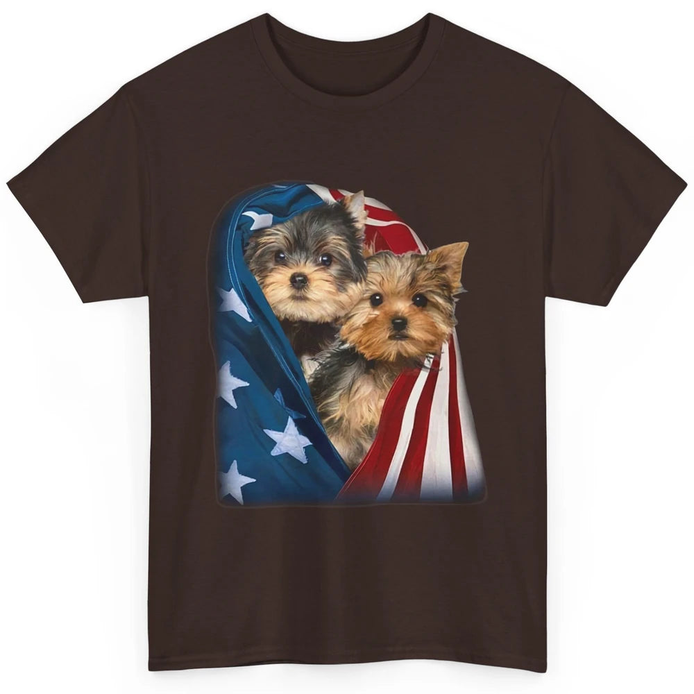 Yorkshire Terrier US Flag July 4th Patriotic Yorkie Puppies Classic Unisex T-Shirt