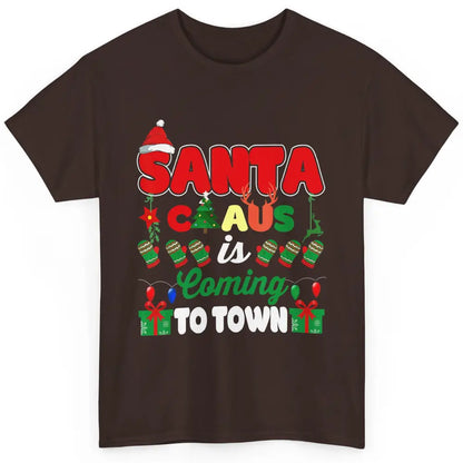 Merry Christmas Santa Claus Coming To Town Retro Xmas Lights Classic Unisex T-Shirt