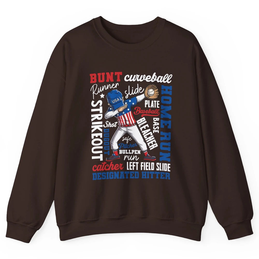 Baseball Dabbing 4th of July US Patriotic Baseball Players Unisex Crewneck Sweatshirt