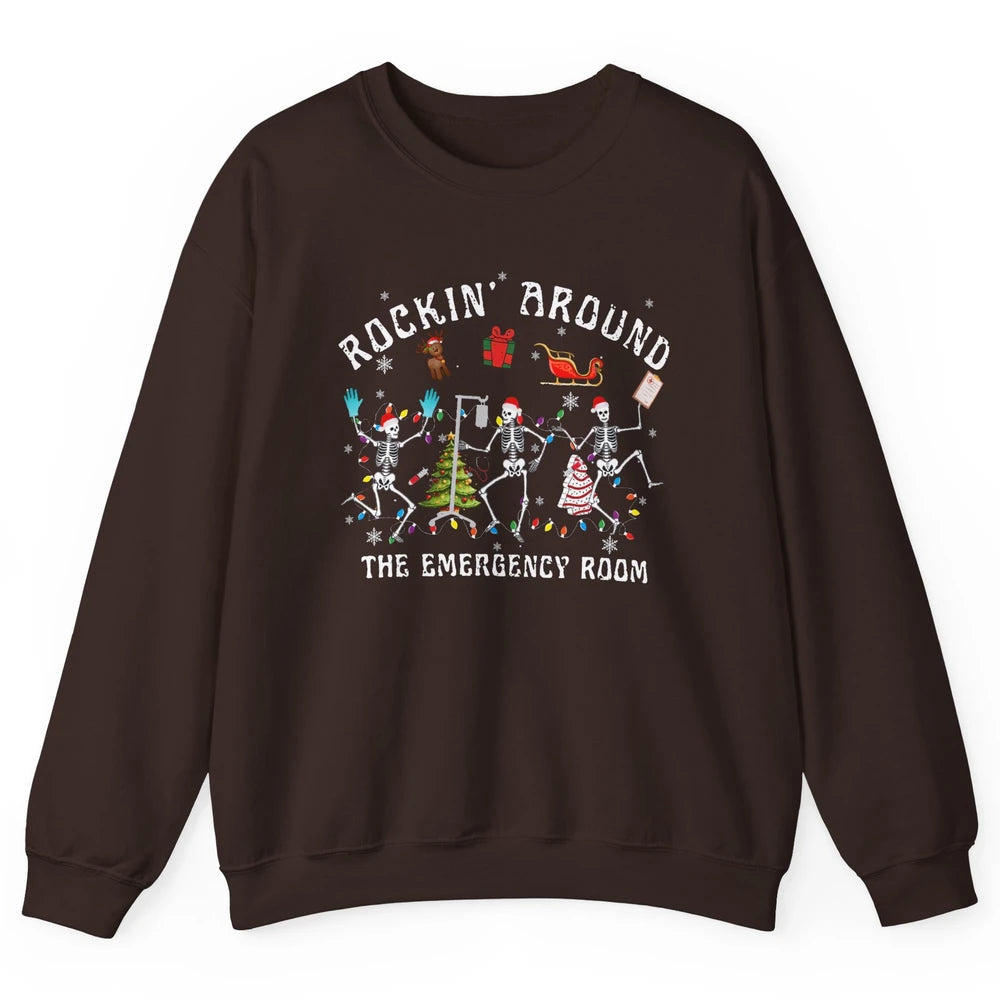 Merry Christmas Rocking Around Emergency Room Skeleton Nurse Unisex Crewneck Sweatshirt