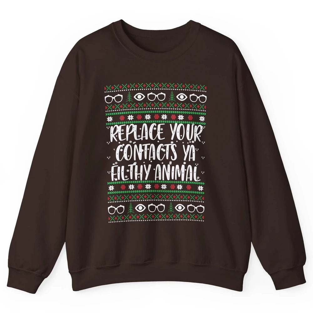 Optometry Christmas Tree Eyeglasses Replace Ya Contacts Ugly Unisex Crewneck Sweatshirt