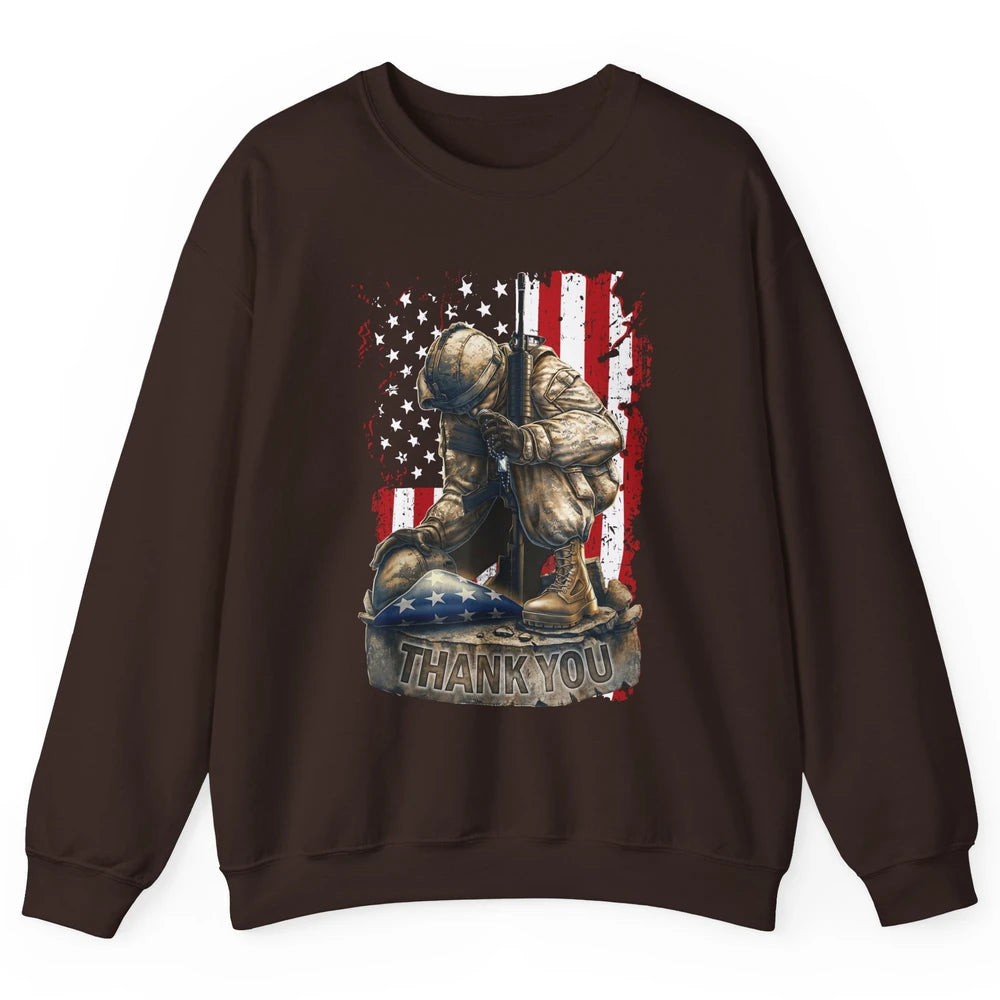 Vintage US Flag Veteran Thank You Military Boot Memorial Day Unisex Crewneck Sweatshirt