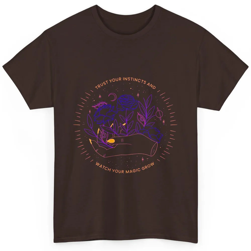 Watch Magic Grow Mystical Moon Witchy Hand Floral Rose Goth Classic Unisex T-Shirt