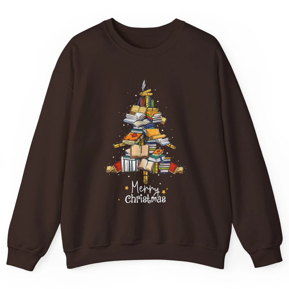 Merry Christmas Tree Reading Books Librarian Xmas Lighting Unisex Crewneck Sweatshirt