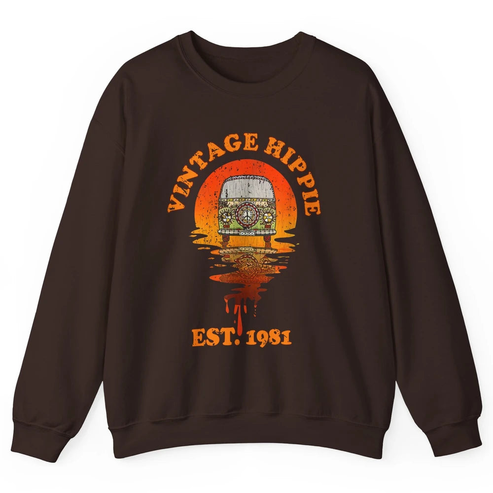 Vintage Hippie 1981 40th Birthday Hippie Van Peace Lovers Unisex Crewneck Sweatshirt