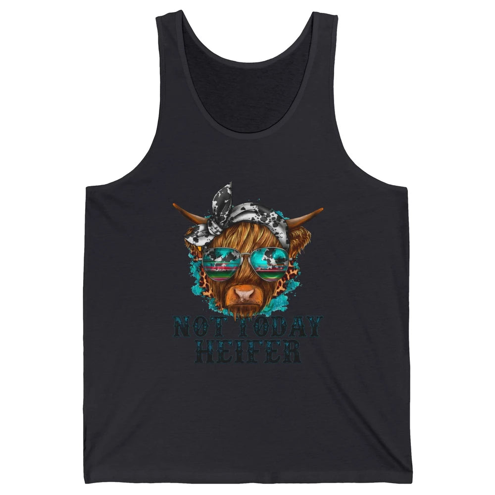 Leopard Highland Cow Sunglasses Not Today Heifer Western Cow Unisex Jersey Tank