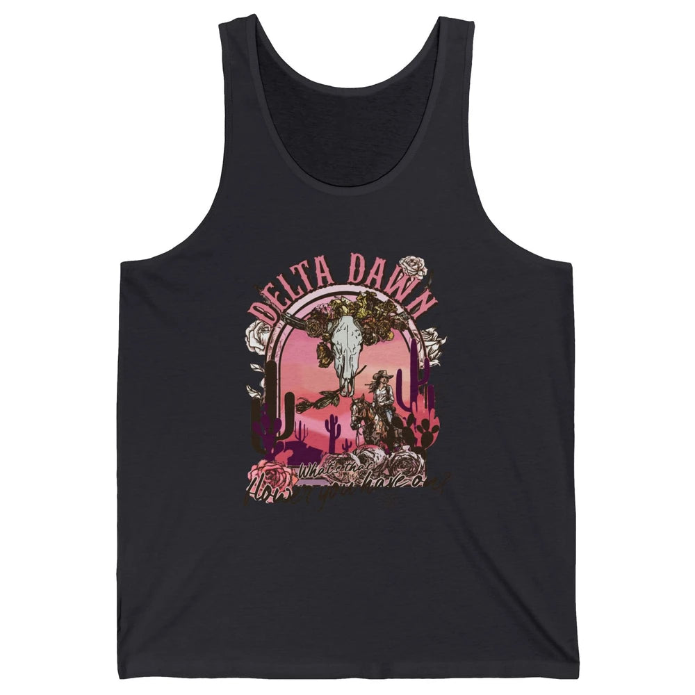 Floral Boho Bull Skull Delta Dawn Desert Western Country Unisex Jersey Tank