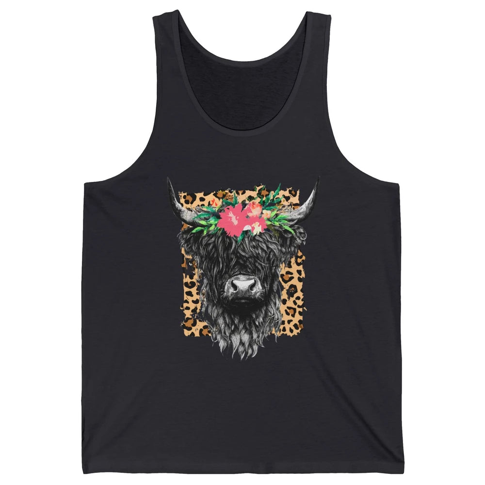 Leopard Floral Highland Cow Heifer Cattles Western Country Unisex Jersey Tank