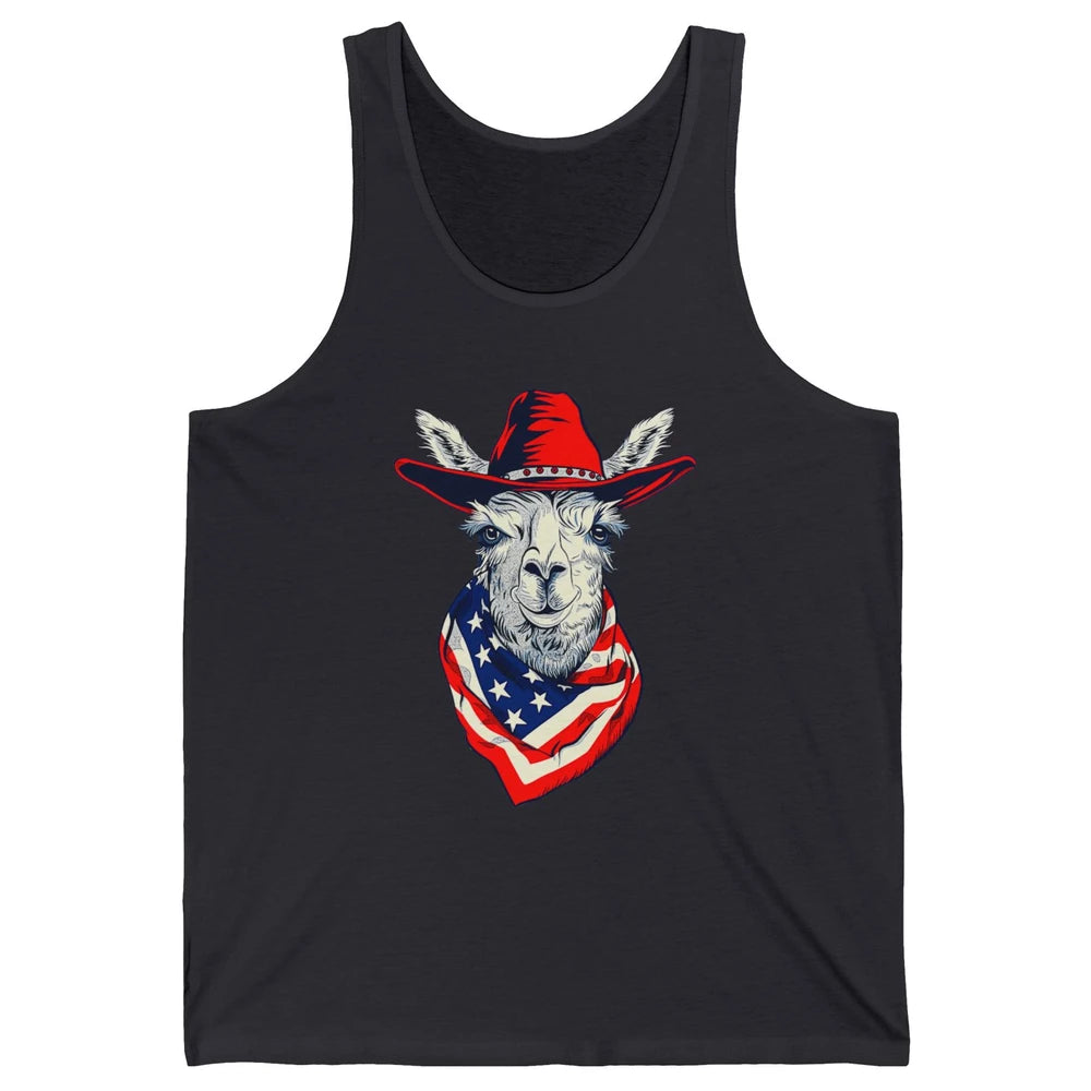Funny Alpaca Cowboy Western Country Llama Rodeo USA Flag Retro Howdy Unisex Jersey Tank