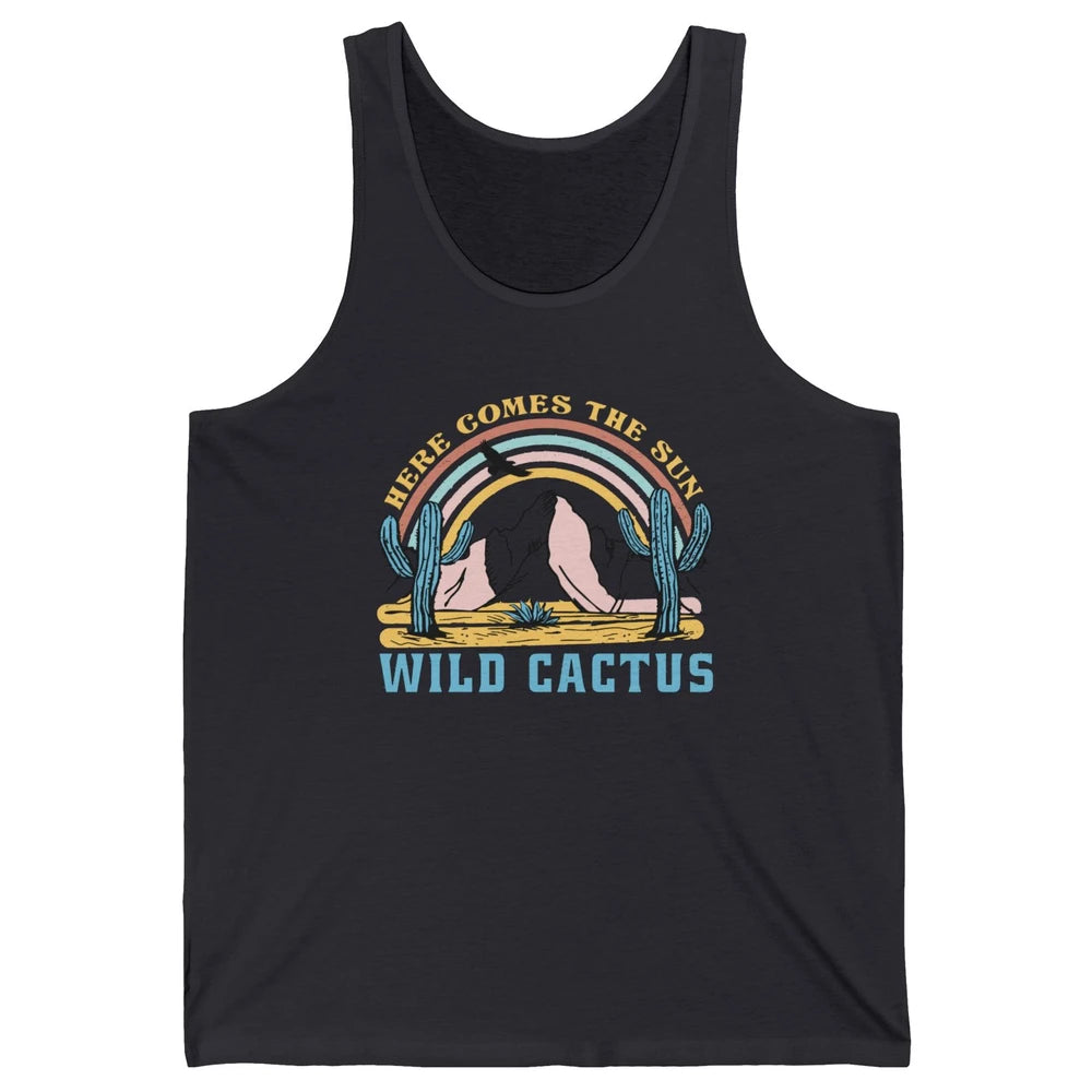 Retro Rainbow Here Come The Sun Wild cactus Desert Western Unisex Jersey Tank